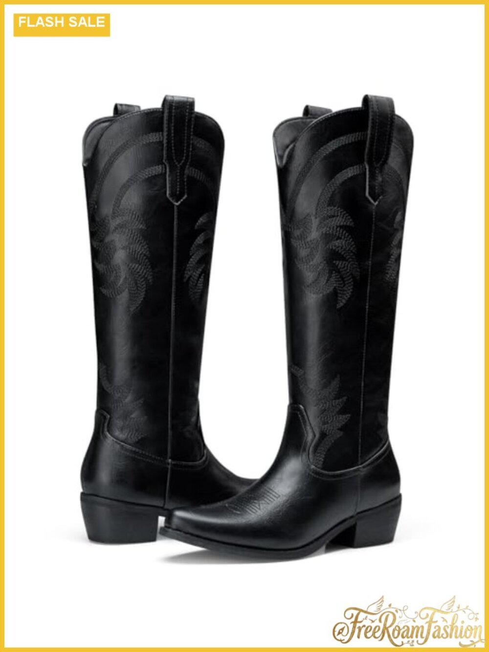 Knee High Cowboy Boots Western Faux Leather Pointed Toe Women's